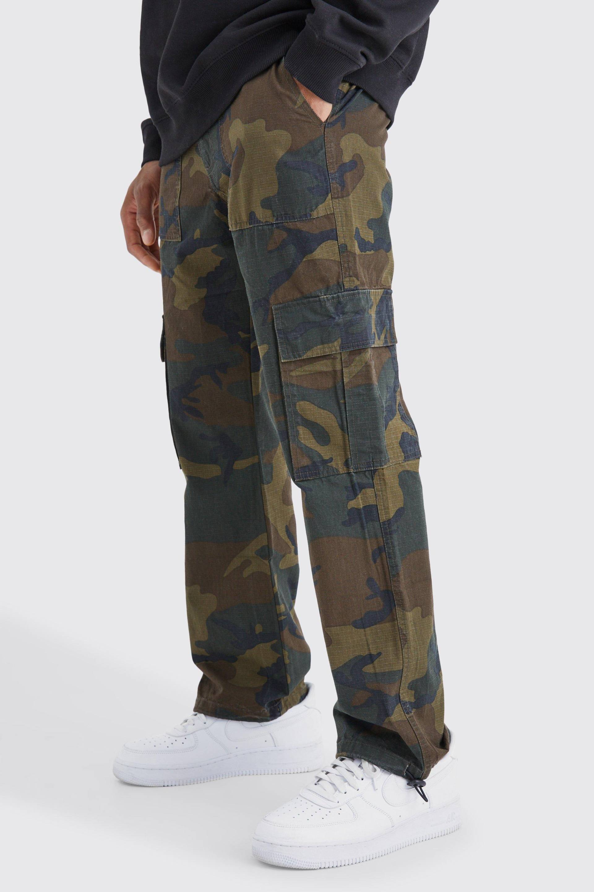 Mens Camouflage Hose mit geradem Bein - Khaki - 34, Khaki von boohooman