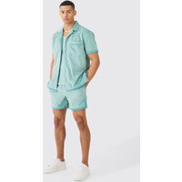 Mens Suede Oversized Shirt And Short - Blau - XL, Blau von boohooman