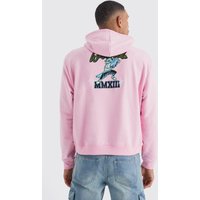 Mens Tall kastiger Hoodie mit Worldwide-Applikation - Rosa - S, Rosa von boohooman