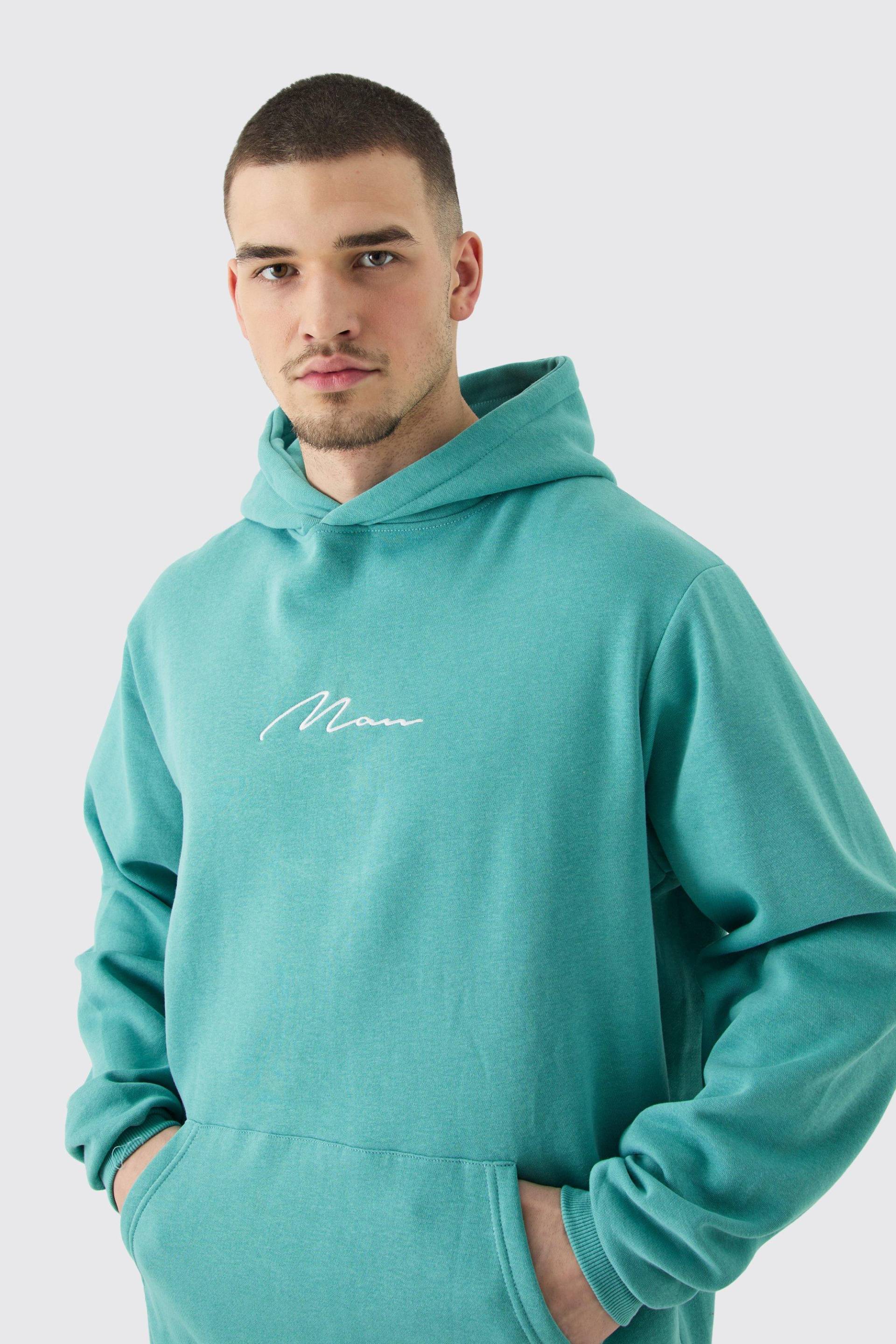 Mens Tall Man Over The Head Basic Hoodie - Petrol - S, Petrol von boohooman