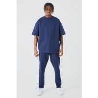 Mens Tall Oversized T-shirt & Taper Jogger Interlock Set - Blau - L, Blau von boohooman