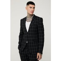 Mens Tall Window Pane Check Skinny Fit Blazer - Schwarz - 36, Schwarz von boohooman