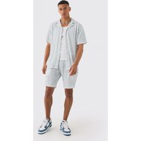 Mens Two Tone Oversized Ripple Pleated Shirt And Short - Blau - L, Blau von boohooman