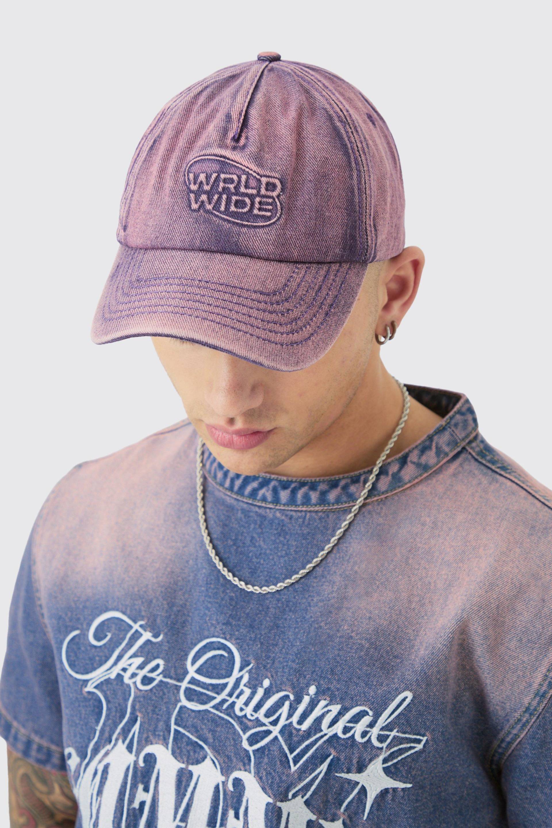 Mens Worldwide Embossed Washed Cap In Pink - Rosa - ONE SIZE, Rosa von boohooman