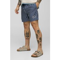 Mittellange Badehose mit Logo-Streifen - Blau - S, Blau Mittellange Badehose mit Logo-Streifen - Blau - S, Blau von boohooman