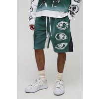 Mittellange Oversize Official Shorts mit Print - Grün - XL, Grün Mittellange Oversize Official Shorts mit Print - Grün - XL, Grün von boohooman