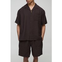 Oversize Viskose-Hemd & lockere Shorts in Knitteroptik - Braun - S, Braun Oversize Viskose-Hemd & lockere Shorts in Knitteroptik - Braun - S, Braun von boohooman