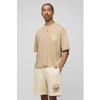 Kastiges Oversize T-Shirt mit Mykonos-Print und Shorts - Taupe - S, Taupe Kastiges Oversize T-Shirt mit Mykonos-Print und Shorts - Taupe - S, Taupe von boohooman