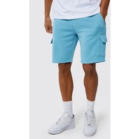 Tall mittellange Jersey Cargo-Shorts - Blau - L, Blau Tall mittellange Jersey Cargo-Shorts - Blau - L, Blau von boohooman