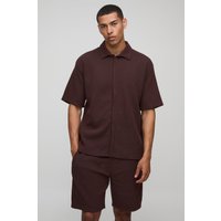 Zweifarbiges geripptes Oversize Jersey-Hemd & lockere Shorts - Braun - M, Braun Zweifarbiges geripptes Oversize Jersey-Hemd & lockere Shorts - Braun - M, Braun von boohooman