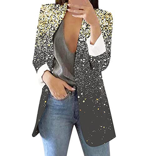 Pailletten Blazer Damen Glitzer 80er Jahre Glänzend Jacke Langarm Bomberjacke Slim Fit Langarm Sakko Einfarbig Blazermantel Teenager Mädchen Elegant Frauen Party Streetwear Outwear Cardigan Tops von boseucn