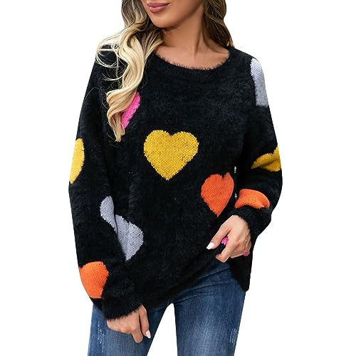 Pullover Damen, Damen Strickpullover Rundhals Blumen Drucken Weich Casual Pullover Warm Langarm Oberteil Tops Sweater Elegant Herbst Winter Pulli Sweatshirt Shirt Langarmshirt Strickpulli von boseucn