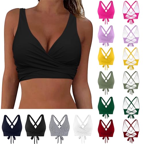 boseucn Bikini Oberteil Große Brüste Crossback Lace Up Bikini Top Rückenfreies Oberteil Bikini Damen Push Up V Ausschnitt Badeanzug Top Sommer Strand Bikini Top Swimsuit Oberteil Bikinioberteil von boseucn