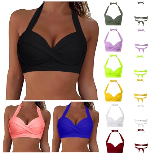 boseucn Bikini Oberteil Große Brüste Neckholder Bikinioberteile für Damen Bikini BH Crossover Lace Up Rückenfrei Bademode Damen Push up Bikini Top Gepolstert Swimsuit Strandmode Sexy Bikini Oberteil von boseucn