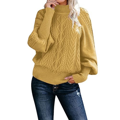 boseucn Pullover Damen Winter, Pullover Damen Elegant Rollkragenpullover Langarm Strickpullover Lässiges Stricken Pulli Winter Sweatshirt Oberteile Damen Fledermaus Rollkragen Oversized Pullover von boseucn