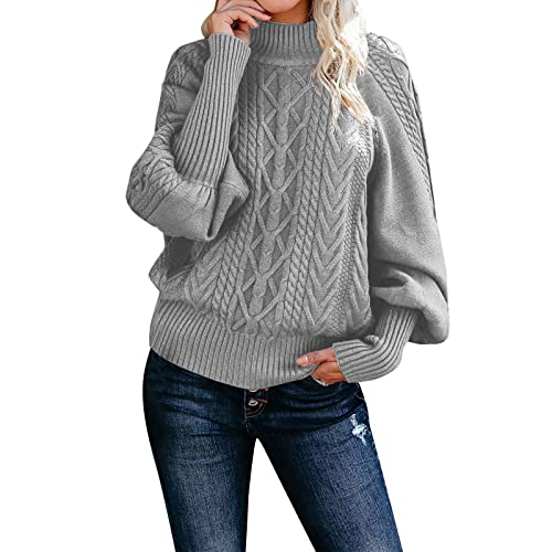 boseucn Pullover Damen Winter, Pullover Damen Elegant Rollkragenpullover Langarm Strickpullover Lässiges Stricken Pulli Winter Sweatshirt Oberteile Damen Fledermaus Rollkragen Oversized Pullover von boseucn