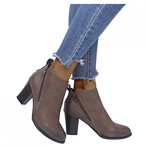 boseucn Stiefeletten Damen Beige Mit Absatz Leder, Damen Stiefeletten Spitz Booties Winterschuhe Glatt Ankle Boots Herbst Winter Vintage Stiefel Worker Boots Schneestiefel Herbst Winter Stiefelette von boseucn