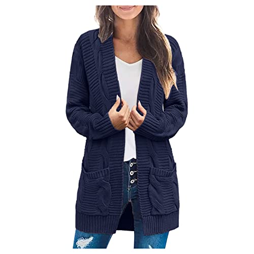 boseucn Strickjacke Damen Lang, Strickjacke Damen Zopfmuster Oversized Grobstrick Winter Cardigan mit Knöpfe V-Ausschnitt Strickmantel Strickjacke Damen Grobstrick Zopfmuster Winter Oversized von boseucn