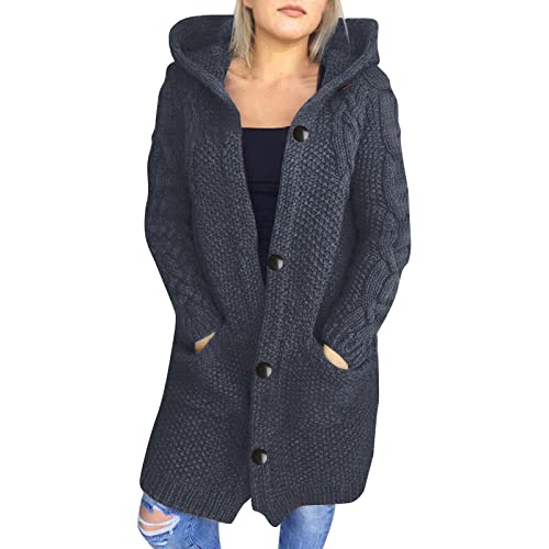 boseucn Strickjacke Damen Warm Strickjacke Damen Zopfmuster Oversized Grobstrick Winter Cardigan mit Knöpfe V-Ausschnitt Strickmantel Strickjacke Damen Grobstrick Winter Zopfmuster Oversized von boseucn