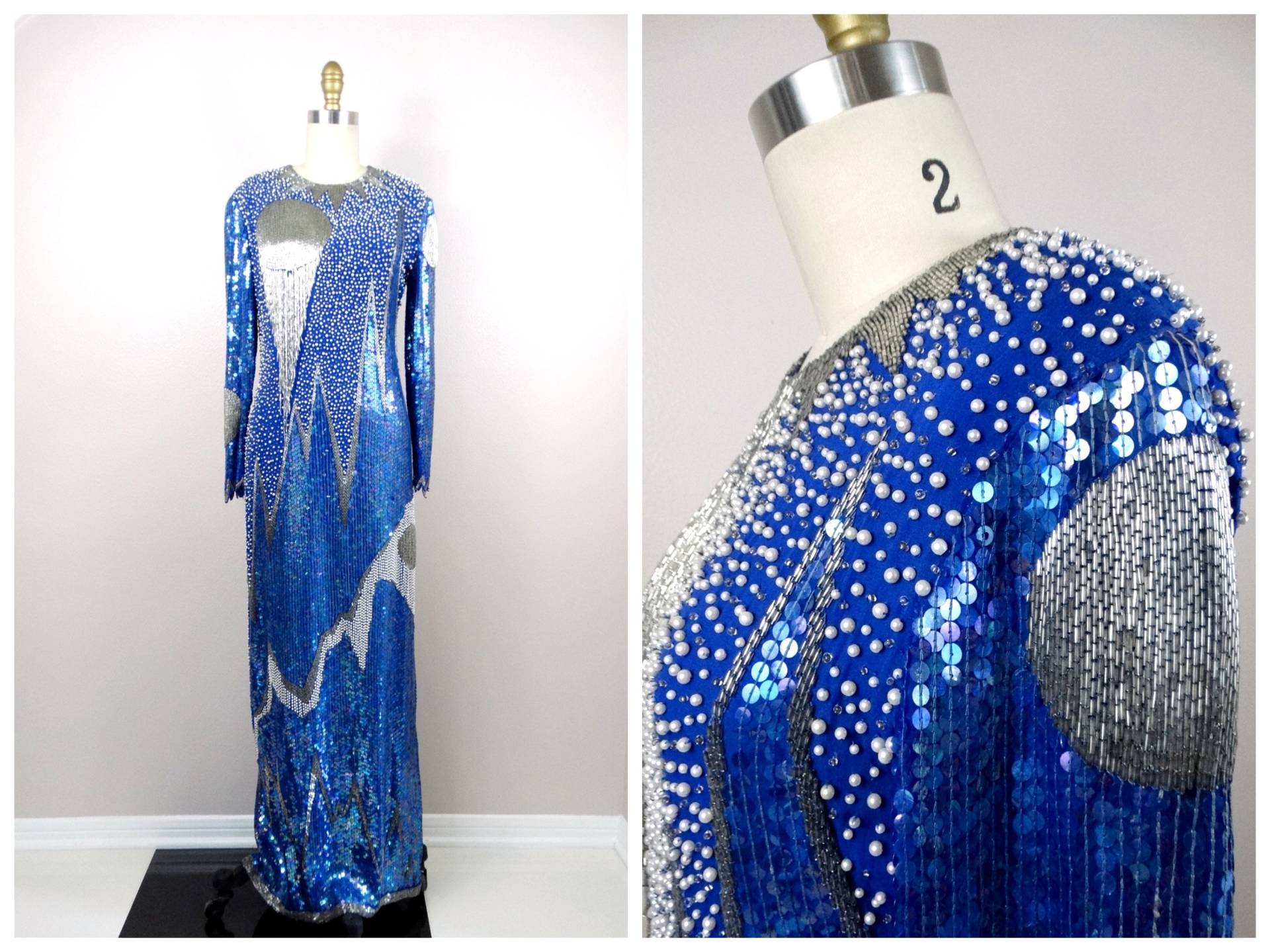 Naeem Khan Perlenbesetztes Kleid/Königsblaues Seidenkleid Mit Fransen in Mondlicht Paillettenbesetztes Von Riazee von braxae