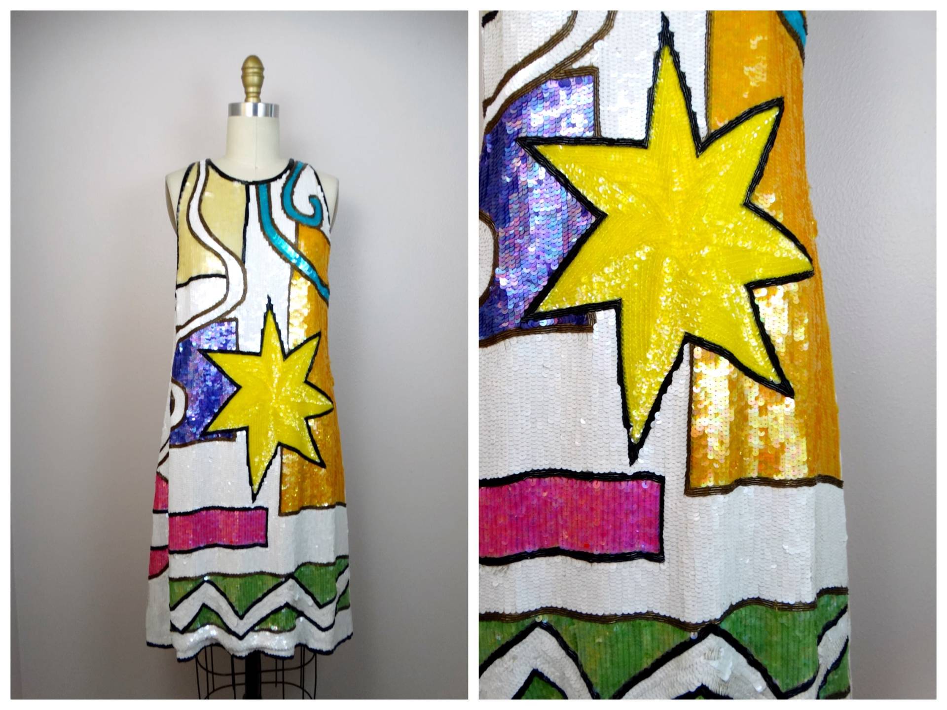 Pop Art Paillettenkleid // Retro Starburst Beaded Pailletten Couture Partykleid von braxae