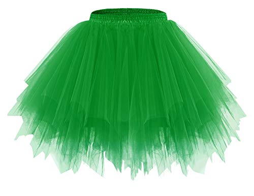 bridesmay Damen Tüll Rock Petticoat Unterrock Kurz Ballett Tutu 50er Rockabilly Tütü Mini Rock Karneval Kostüm Crinoline Green XL von bridesmay