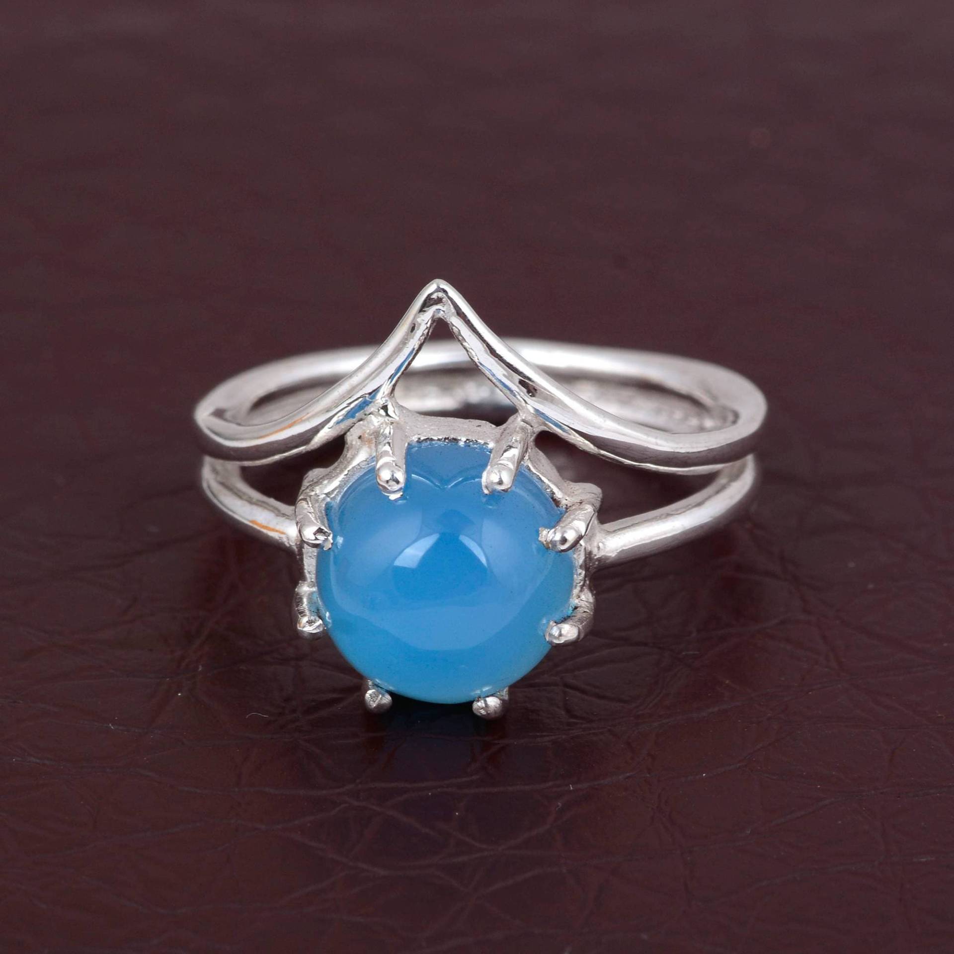 Blauer Chalcedon Ring, V-Chevron 925 Silber Versprechen Spike Boho Freundschaftsring, Moderner Ring von buddhasilverdesign