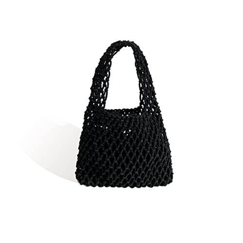 budiniao Frauen Woven Bucket Bag Atmungsaktives Mesh Hohl Handheld Taschen Organizer Container Handgemachte Weben Handtasche Sommer Picknick, Schwarz von budiniao