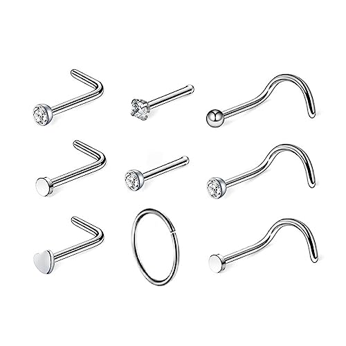 budiniao Nasenstecker Set, Piercing Schmuck, geformte Dekoration, Edelstahl, Party, DIY, Mode, exquisites Dekor, abnehmbar, wiederverwendbar, 9 Teile/Satz von budiniao