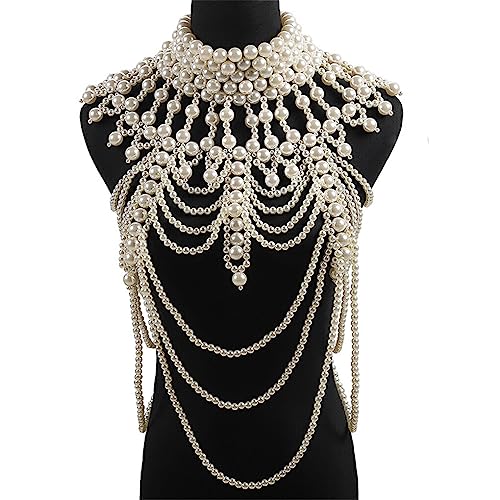 budiniao Perle Körperkette Mode Schulter Halskette Schmuck Vintage Stil Frauen Harness Volles Kleid für Kostüm Party Dekoration von budiniao