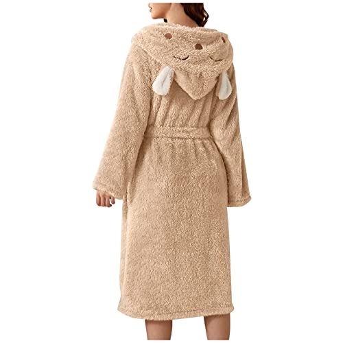 Bademantel Damen Flauschig Mit Ohren - Süße Bär-Saunamantel Frottee Kapuze Morgenmantel Dicke Fleece Hausmantel Lang Warm Pyjama Tailliert Nachthemden Oversize Schlafmantel Herbst Winter Nachtwäsche von callmo