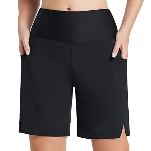 Badeshorts Damen Locker Badehose für Damen Baderock mit Innenslip Kurze Bikini Rock mit Seitenschlitz & Tunnelzug High Waist Minirock Badeshorts Schwimmhose Bikinihose Badekleid Bademode von callmo