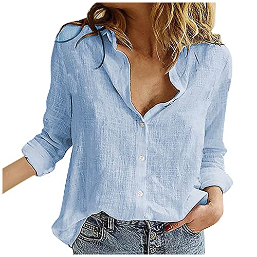 Damen Bluse Langarm Hemden Casual V-Ausschnitt Roll Up Ärmel Button Down Blusen Tops von callmo