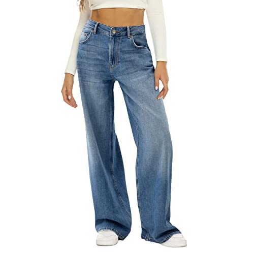 Frauen Retro Jeans Y2K-Hose Damen Jeans Hose mit hoher Taille Vintage Streetwear 90er Baggy Gerade Hosen Casual Pants Denim Hosen Baggy High Waist Jeans für Damen von callmo