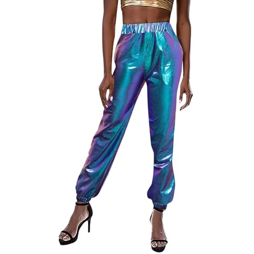 Hose Damen, Pailettenhose Damen Hohe Taille Schlaghose Karneval Festliche Hosen Party Glitzer Weites Bein Lang Hosen Silvester Outfit Bootcut Palazzo Hose Elastisch Bequeme Festival Freizeithose von callmo