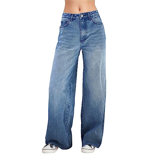 Jeans Damen High Waist Damen Baggy Jeans Y2K Low Waist Vintage Hose mit Taschen Schlaghose Cargo Pants Fashion Cargohose Streetwear für Frauen Mädchen von callmo