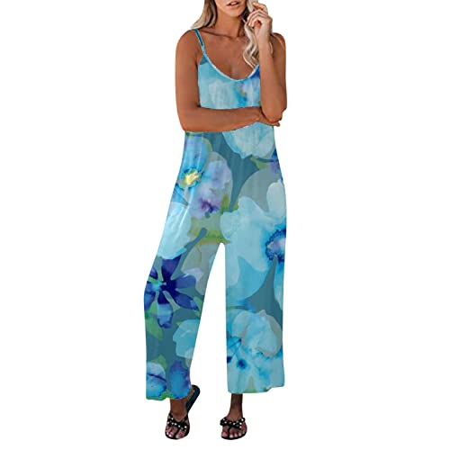 Jumpsuit Damen Sexy, Jumpsuit Overall Damen Sommer Kurz Hosenanzug Romper Einteiler Playsuit mit Reißverschluss,V Ausschnitt Strand Locker Lässig Blumenmuster Elegant Playsuit Romper mit Taschen von callmo