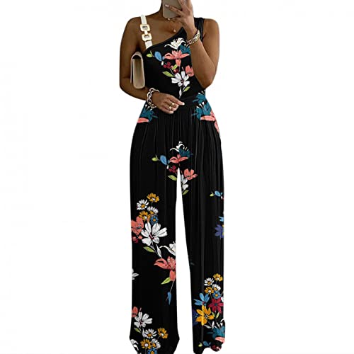 Jumpsuit Damen Sommer Lang Damen Jumpsuit Ärmellos High Waist elegant Hosenanzug Frauen Blumen Drucken Playsuit Sommer Strand Beachwear Romper Sommer Taille dehnbar Lange Hose von callmo