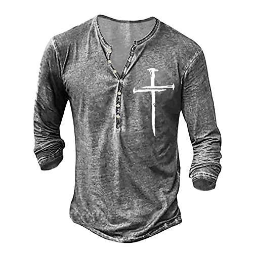 Langarmshirt Herren Baumwolle, Pullover Herren Henley Shirt Freizeit Distressed Henley Hemd Langarmshirt mit Knopfleiste Vintage HenleyKragen Sportshirt Laufshirt Langarm Sweatshirt Outdoor Tactical von callmo