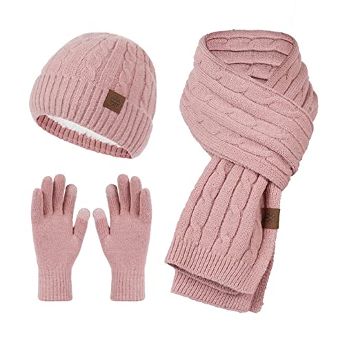 Mutze Schal Set Damen Grau, Warm Strickschal Beanie Mütze und Handschuhe Set Herren & Damen Soft Stretch Mütze Schal und Handschuh Set von callmo