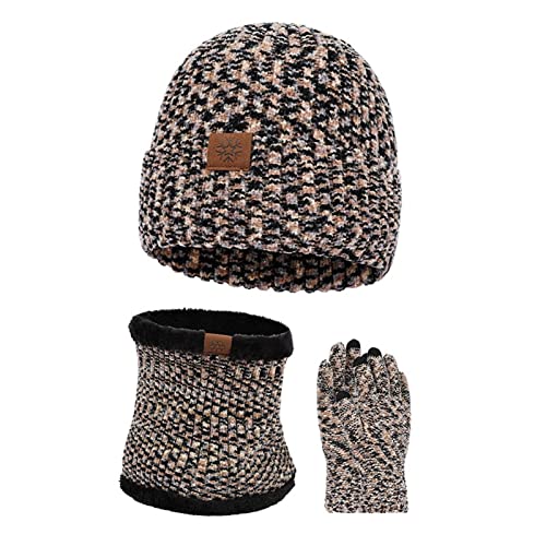 Mutze Schal Set Damen Grau, Wintermütze Schal Touchscreen Handschuhe Set - Unisex Beanie Strickmütze Winterschal Thermo Handschuhe Fleecefutter Warme Knit Hut Loop Schal Rutschfeste Handschuhe für von callmo