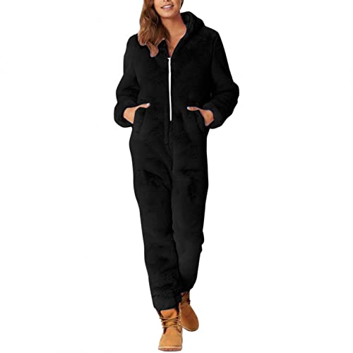 Schlafanzug Damen Damen Jumpsuit Teddy Fleece Einteiler Onesie Plüsch Overall Lang Pyjama Bequemer Hausanzug Anzug Flauschig Schlafanzug Flauschig und Kuschelig Weich Warm Loungewear Overall Warm von callmo