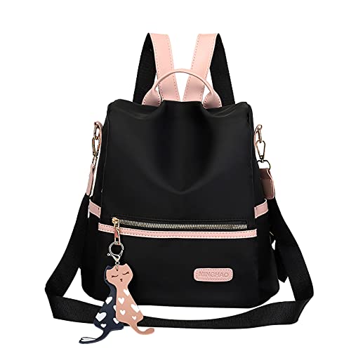 Schultertasche Damen Mittelgroß Kawaii Rucksack mit Niedlich Anhänger Zubehör,e Harajuku Segeltuch Schulranzen,Trendy Schultasche College Reise Dame Abzeichen Schüler Büchertasche für Teenager von callmo