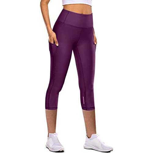 Sport Leggings Damen Gym Capri High Waist Leggings Elastische Blickdicht Übergröße Sport Leggins mit Seitentaschen Workout Shorts Push Up Sporthose für Yoga Leggings Radlershorts Fitness Laufen von callmo