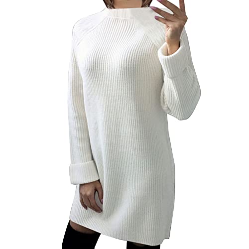 Strickkleid Damen Oversize Strickkleid Damen Rollkragen Winter Sweater Kleid Strickkleider Midi Einfarbig Lang Wollkleid Pulli Kleid Strickkleid Pulloverkleid Warme Strick Longpullover Winterkleid von callmo