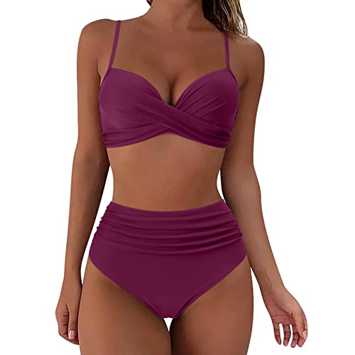 callmo Damen Bikini Set Triangel Breites Unterbrustband Gerippte Zweiteiliger Badeanzug Bikini Damen Push up Sexy 2tlg Bikini Damen Set mit Triangel Bikinihose von callmo