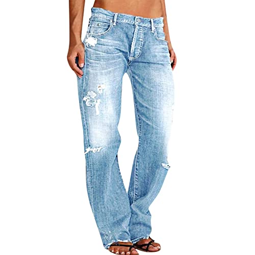 callmo Damen High Waist Jeans Jeans Mit Löchern Destroyed Baggy Jeans Low Waist Jeans Damen Gerade Jeanshose ​Cargo Hosen Freizeithose Breites Bein Hosen von callmo