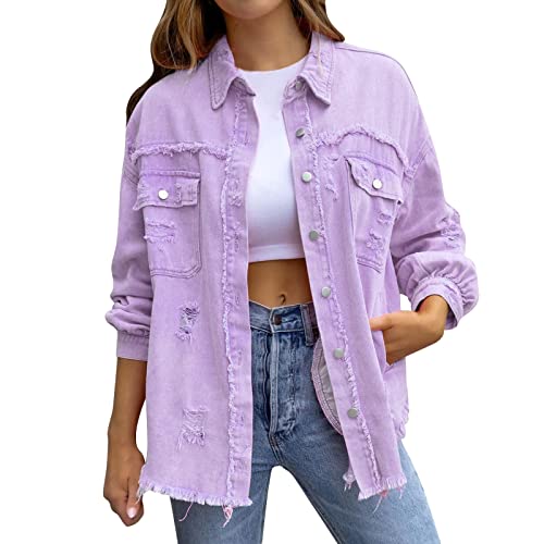 callmo Damen Jeansjacke Sommer Damen Jeansjacke Reverskragen Kurz Lässig Denim Jacket mit Knöpfen Stretch Jacke Sommer Frühling Mantel üBergangsjacke Leichte Jeans Jacket Coat Outwear von callmo