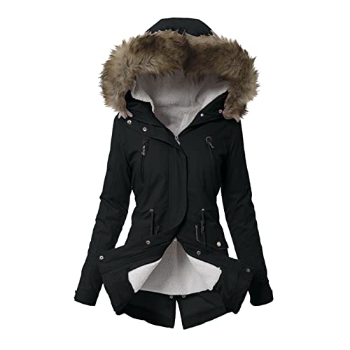 callmo Damen Winter Baumwolle Gepolsterter Mäntel Warme Winddichte Outdoor Jacke warm gefüttert Klassische Mittellange Parka Kunstpelz Kapuzen Mäntel von callmo