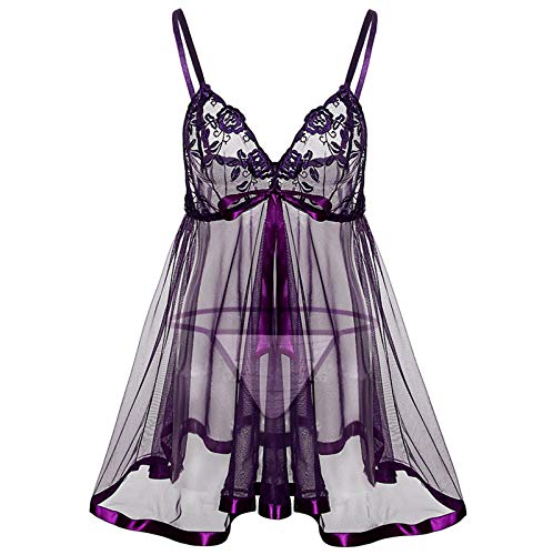 callmo Dessous Sexy Set,Dessous Damen Sexy Unterwäsche Set Reizwäsche Negligee V-Ausschnitt Nachtkleid Spitze Nachthemd Sleepwear Kleid von callmo